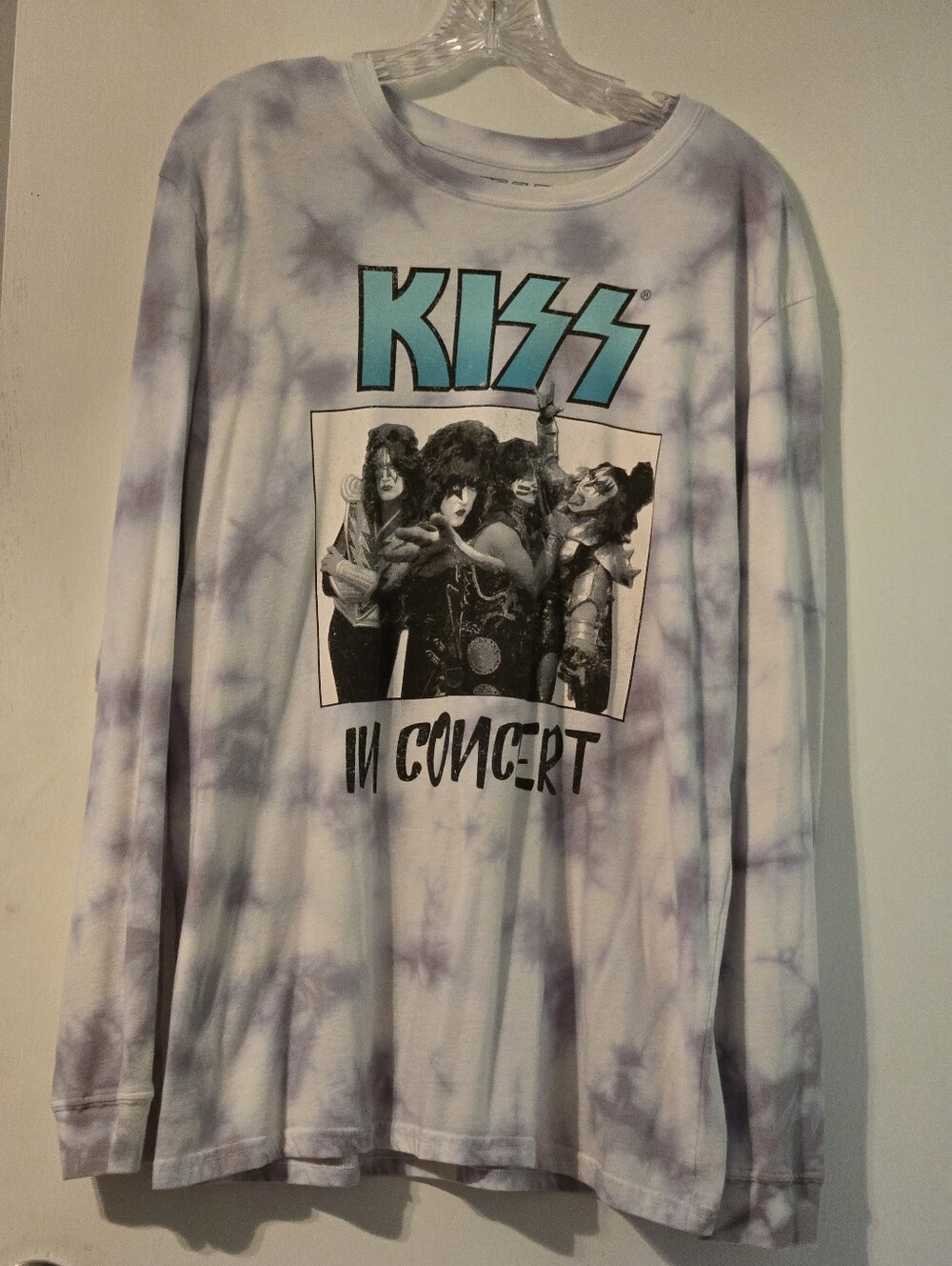 2018 Kiss Mens Long Sleeve Tie-Dye Shirt - Black, White, and Blue